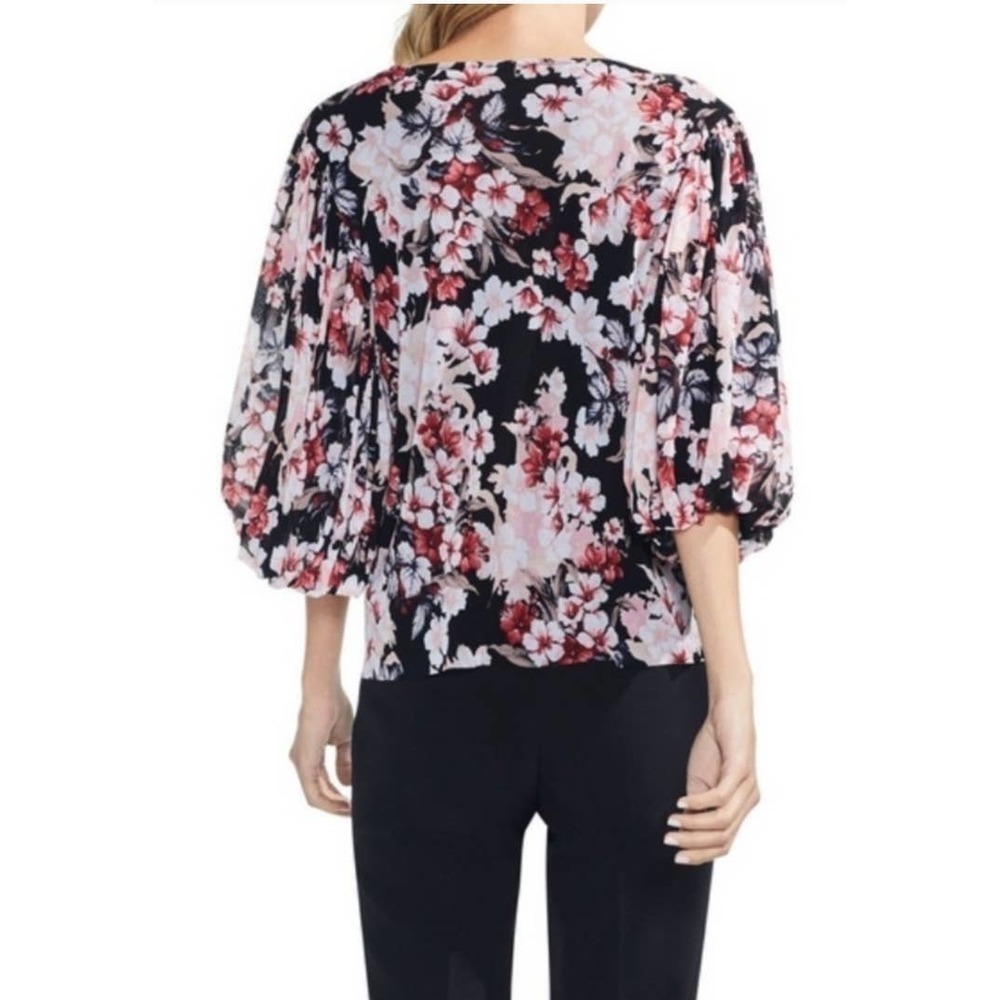 Vince Camuto Floral Print Balloon Sleeve Blouse Top Black Pink Size Small - Picture 9 of 9